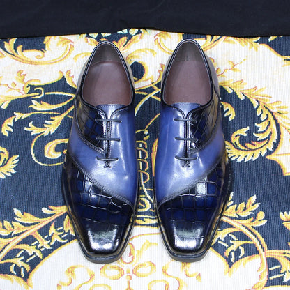Luxury Men's Patent Leather Dress Shoes Alligator Pattern Oxford Brogue Lace-Up Formal Shoes for Office Wedding Party