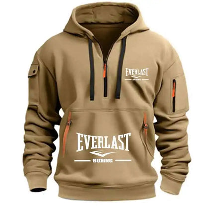 Men's Fashion Casual Hoodie Multi-pocket Sports Long-sleeve Sweatshirt Up Down Print Warm Half Zip Hooded Fitness Pullover Good