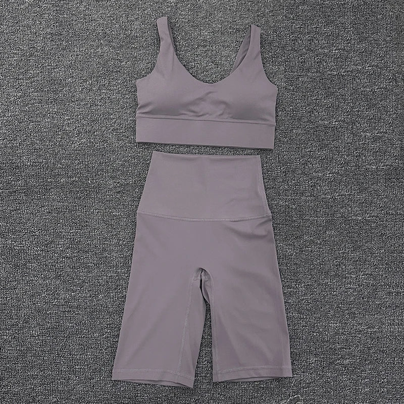 Nylon Short Sets Womens Clothing Sports Bra Cycling Shorts Workout Set Women's Tracksuit Gym Yoga Sexy Outfit Women 2023