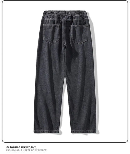Calça Jeans Masculina Primavera Outono Tendência High Street Reta Perna Larga Roupas Masculinas Calça Jeans Corte Reto
