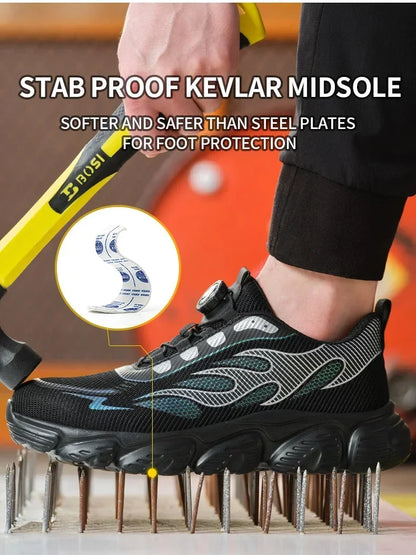Rotating Button Tactical Boots Men Reflective Steel Toe Shoes Indestructible Work Sneakers Protective Safety Boots Size 47 48