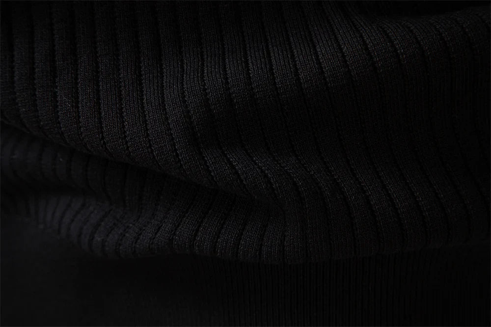 Button Placket Polo Shirt Men Ribbed Stripe Long Sleeve Contemporary Fit Minimalist Autumn Winter Premium Business Top