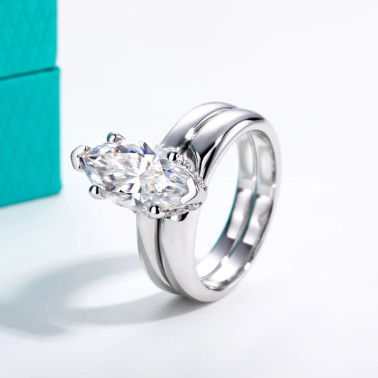 3ct Marquise Cut Moissanite Wedding Bands Ring 18k Gold Plated 925 Sterling Silver Solitaire Bridal Rings Set for Women