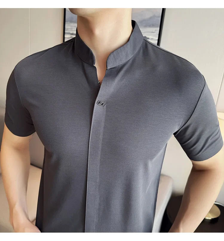 Men's High Elastic V-neck Polo Shirt, Thin Short-sleeve T-shirt, Business Casual Men's Top, 2024 High Quality, M-4XL.