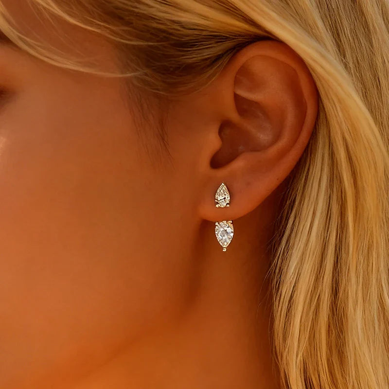 2 Stone Pear Cut Moissanite Stud Earrings for Women S925 Silver 2cttw All Lab Diamond Earring Pierced Ear Fine Jewelry Gift