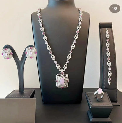 2023 Hot Square Sweater Chain 4-Piece Long Necklace Set Crystal Cubic zirconia Dubai Nigeria Wedding Accessories