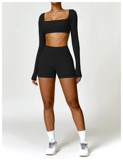 Summer 2PCS Yoga Suit Sports Set Women Quick-Dry Gym Set Women Tracksuit Running Workout Long Sleeve Sports Shirt Yoga Clothing