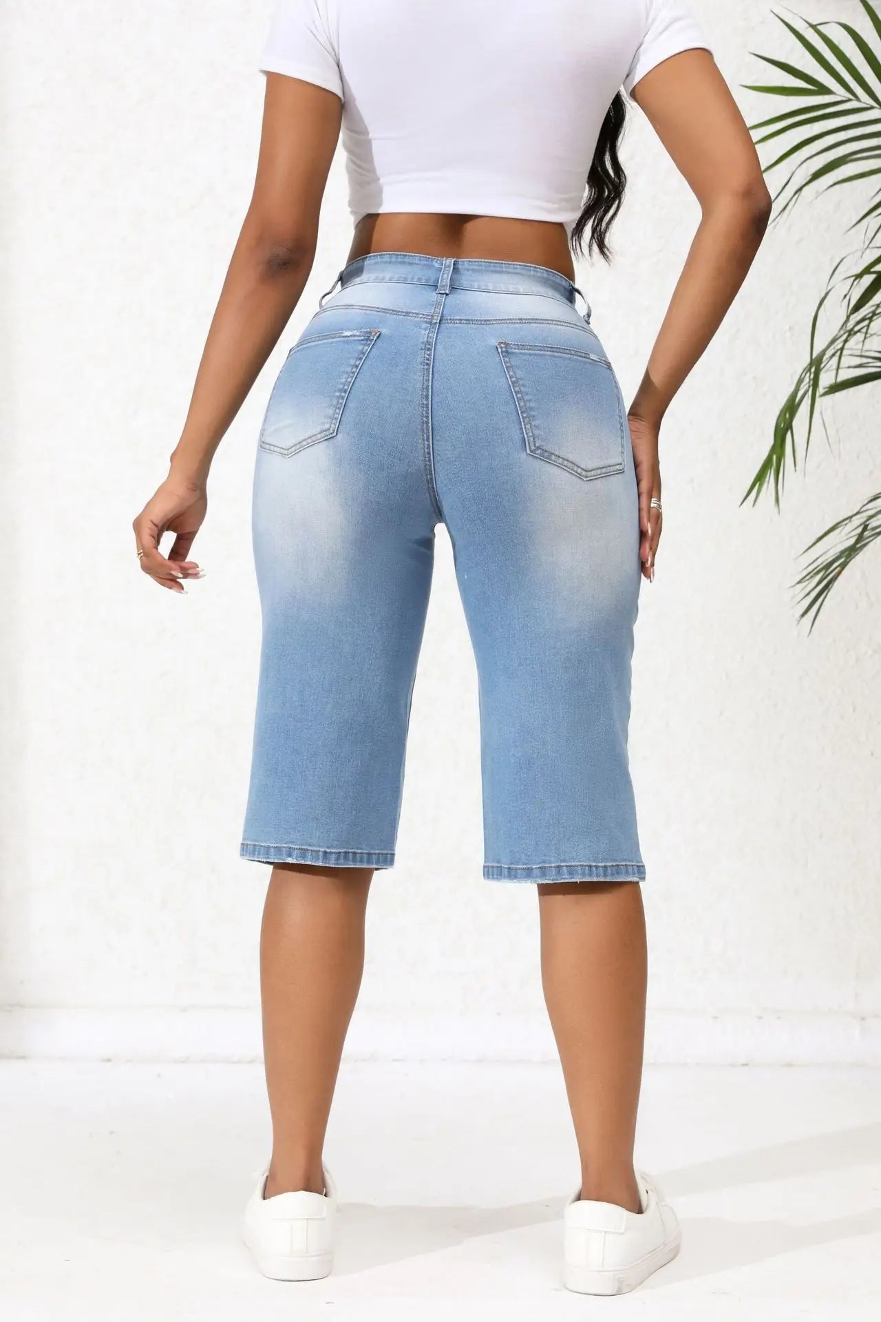 Calf-Length Jeans For Women Fashion Ripped Slim Fit Casual Clothing