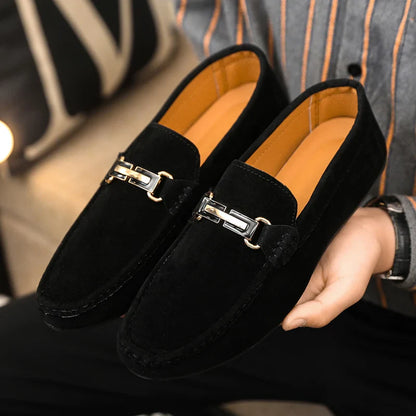 Spring and Summer Men's Shoes, Low-Top Beanie Shoes, Versatile Casual Shoes, Breathable Leather Shoes, Black Work Shoes, Slip-On Shoes
