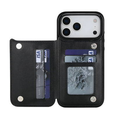 For iPhone 17/Air/17 Pro/17 Pro Max Wallet Case With Card Holder,PU Faux Leather Kickstand Card Slots Case,Double Magnetic Clasp