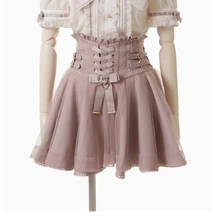 Mine Style Mass-Produced Japanese Casual Laminated Ruffles Lace  Skirts 2023 Autumn Winter High Waist Corset A- Line Mini Skirt