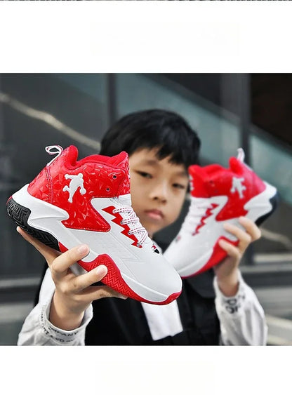 Fashion Basketball Shoes for Kids High-top Sneakers Children Casual Sports Shoes Ankle-protected Anti-slippery Gym Trainers Boys