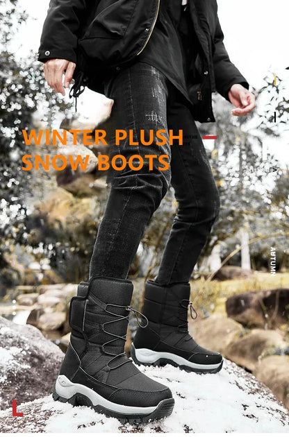 New Warm Men Plush Snow Boots High Top Winter Men's Boots Waterproof Winter Motorcycle Boots Outdoor Anti-Slip Men Hiking Boots