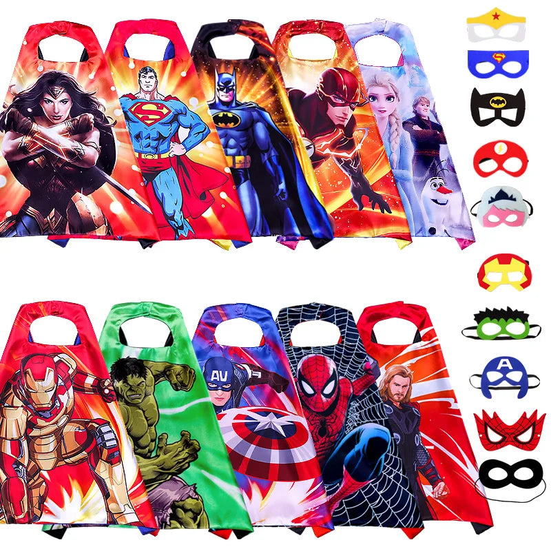 Halloween Child Movie Luxury Print Cloak Justice Superhero Spiderman Hulk Cosplay Cloak with Mask Gift for 3-12Y