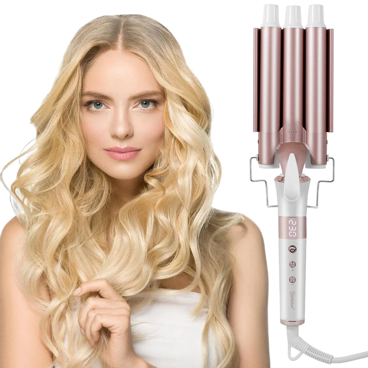 Hatteker Professional Hair Curling Iron Ceramic Triple Barrel Waver Electric Hair Styling Tool for Versatile Curls And Waves EU