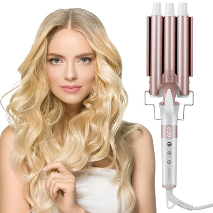 Hatteker Professional Hair Curling Iron Ceramic Triple Barrel Waver Electric Hair Styling Tool for Versatile Curls And Waves EU
