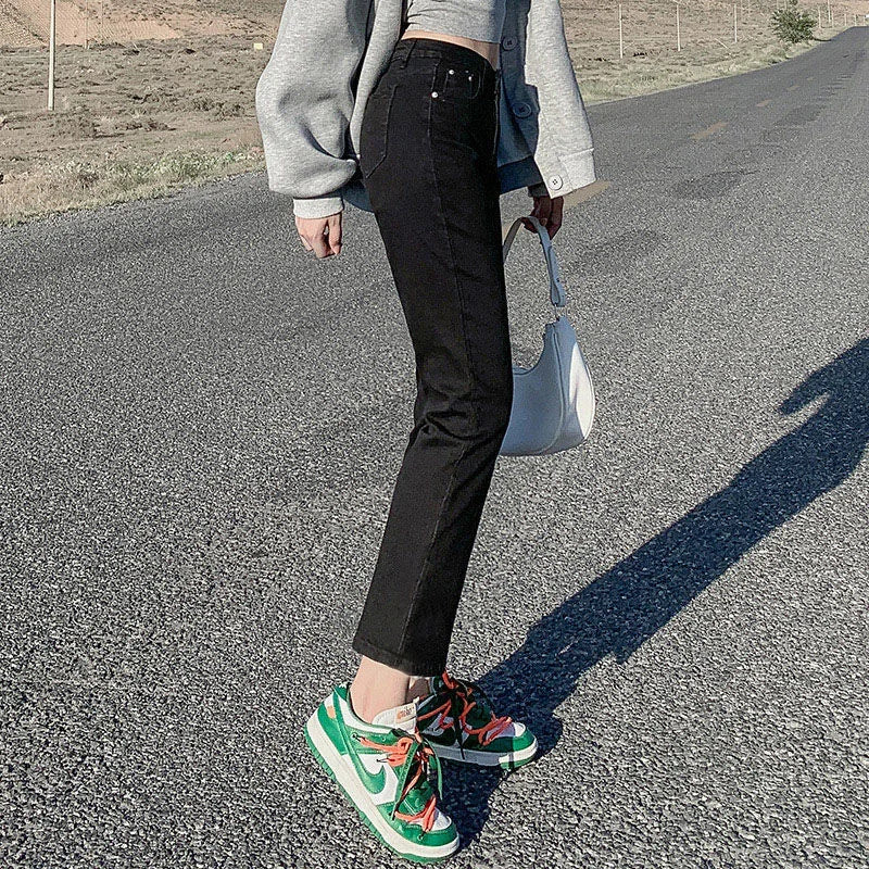 Light-colored High-waist Straight-leg Jeans Women Spring/autumn Slimming Elastic Versatile Tube Pants