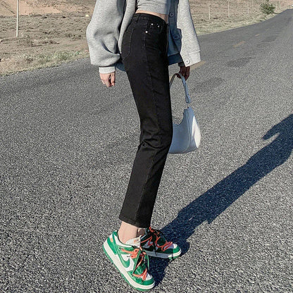 Light-colored High-waist Straight-leg Jeans Women Spring/autumn Slimming Elastic Versatile Tube Pants