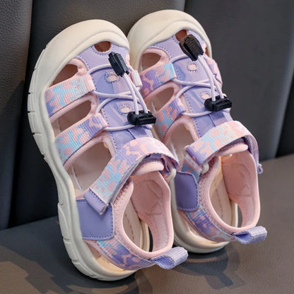 2026 New Kids Sport Sandals Children's Design Hollow-out Multicolor Sandals Soft Flat Strappy Sandals Girls Cute Beach Shoes