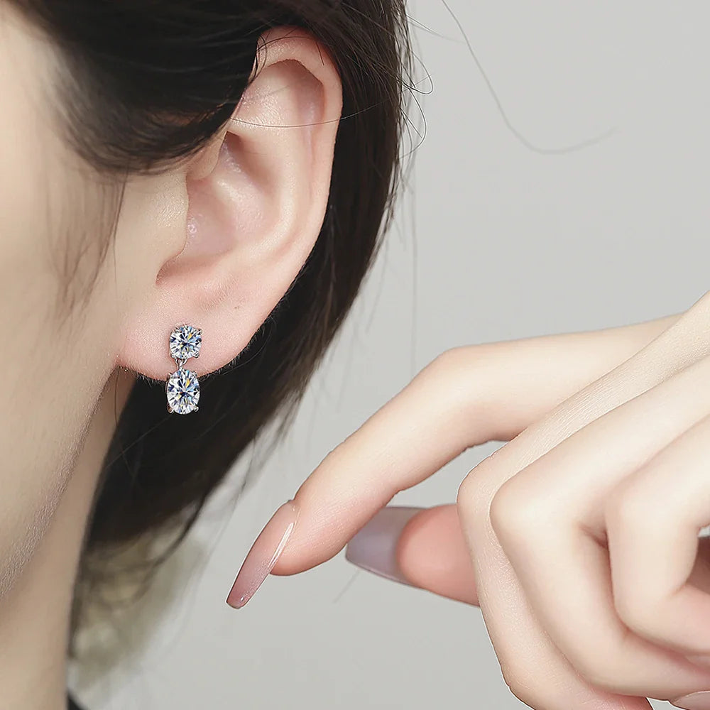 3cttw  Certified Oval/Round Cut Moissanite Diamond Drop Earrings for Women 100% 925 Sterling Silver Stud Earring Fine Jewelry