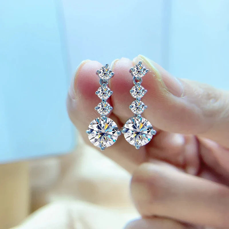 S925 Silver Moissanite Drop Earrings For Women 2.6 Carat Real Moissanite Lab Diamond Engagement Wedding Fine Jewelry Gift