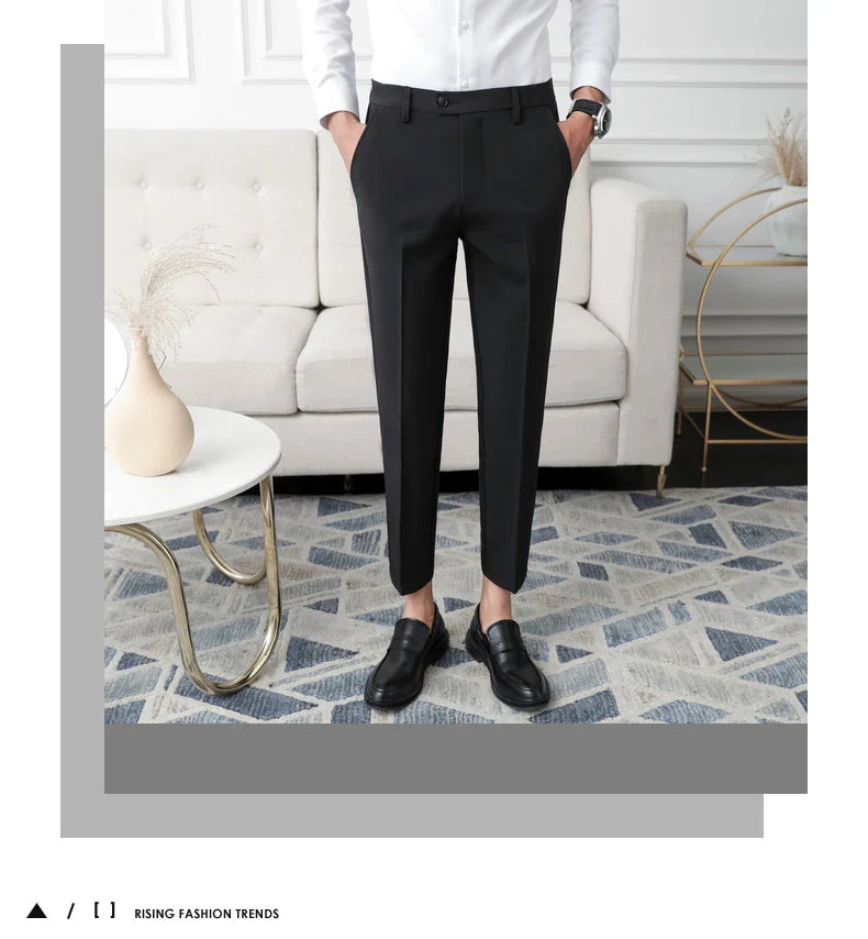 Thickened Fleece Men's Casual Straight Leg Pants Autumn Winter Elastic Slim Fit Korean Style Fashionable Nine Point Long Trou...