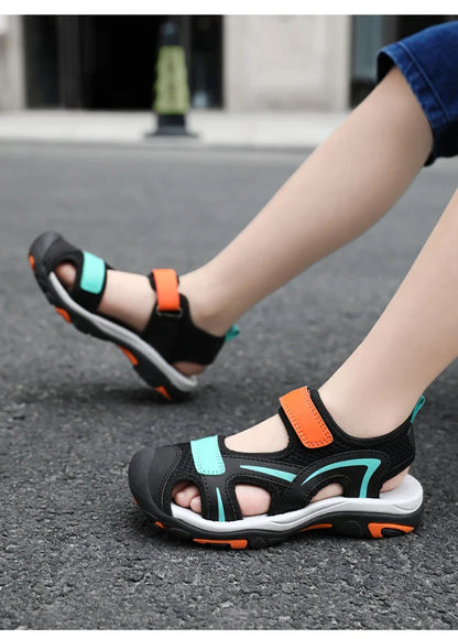 Summer Beach Water Children Sandals Fashion Shoes Outdoor Non-slip Soft Bottom Shading Leather Boys Comfortable Walking Sandials