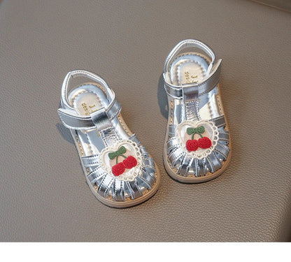 Summer Baby Girls Sandals Pu Leather Cartoon Strawberry Children's Beach Sandals Cowhide Non-slip Sole Kids Shoes