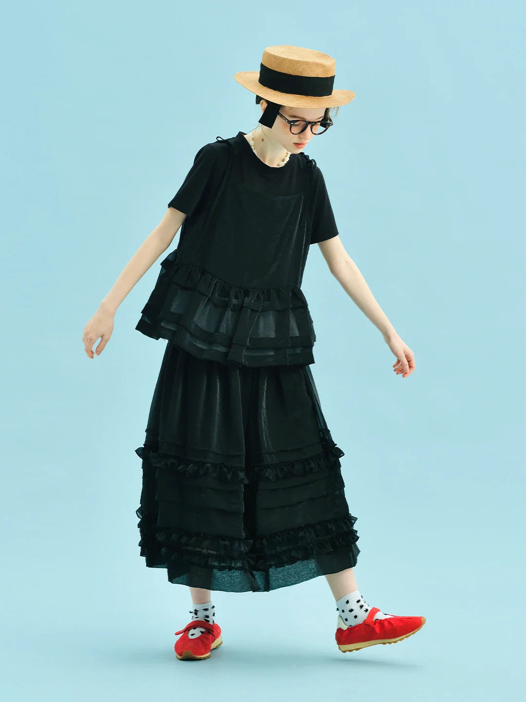 2025 New Black Tiered Skirt Cascading Ruffles Summer Urban Chic Women's Daily skirt 255055