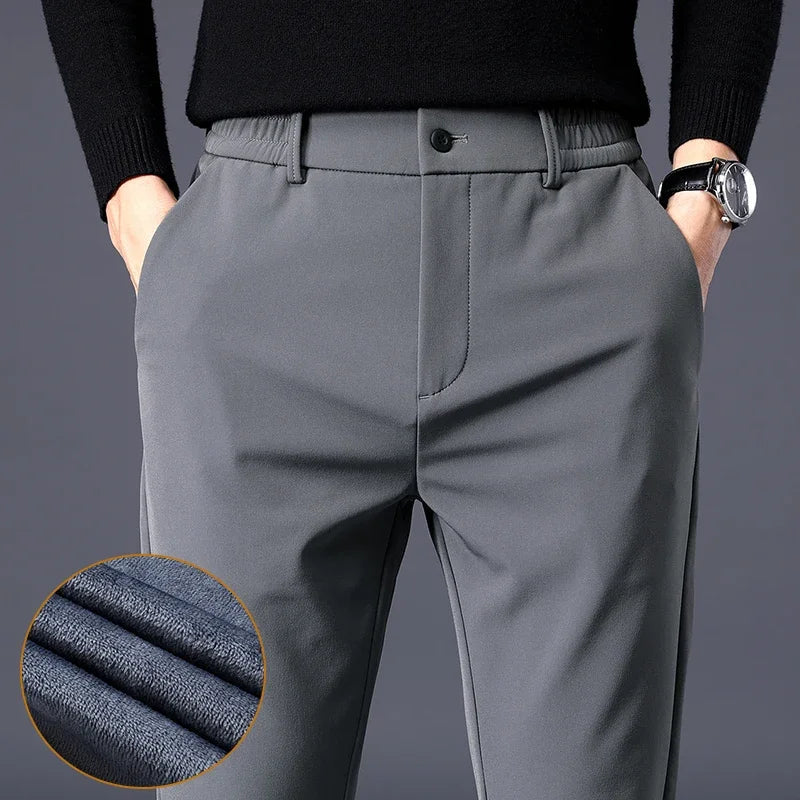 Fleece Pants Thick Men's Winter New Stretch Slim Business Warm Korean Fashion Plush Classic Trousers Male Brand 28-38
