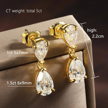 D VVS1 Pear Moissanite Drop Earrings for Women GRA Certified Diamond Solid s925 Silver Plated 18k Gold Wedding Earring