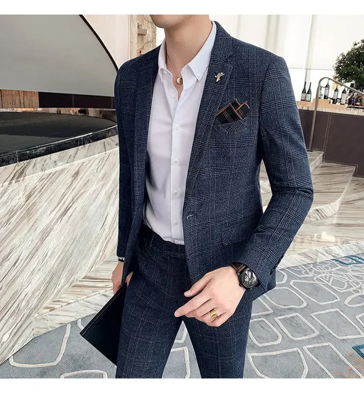 Suit Blazer+Pants Men Fashion Hosts British Style Work Business Wedding Casual Art Style Elegant Gentleman Cotton and Linen Suit