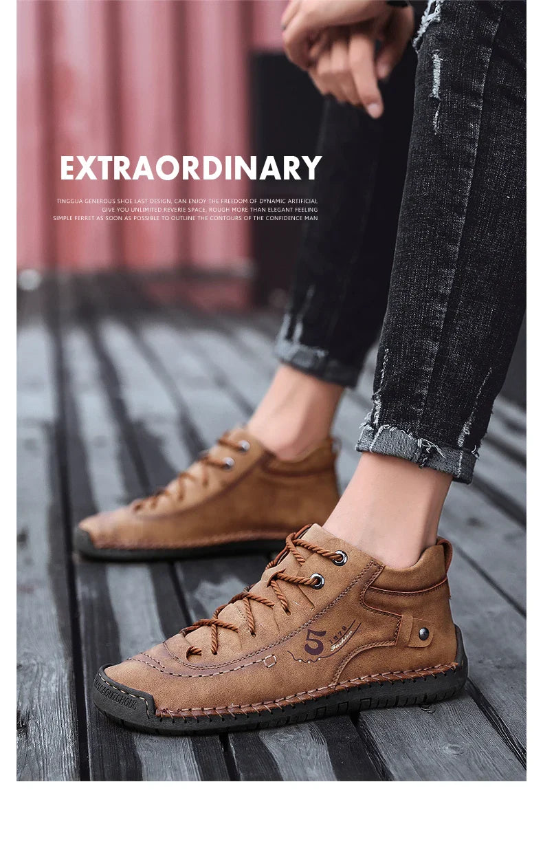 Men's Shoes Leather Unisex Walking Shoes Women Hand Stitching Outdoor Stitched Men Casual Boots