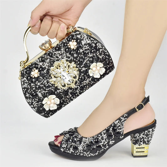 Italian Shoes and Bags Matching Set with Rhinestone Plus Size Shoes Luxury Italian Shoe and Bag Set 2026 Wedding Shoes Bride
