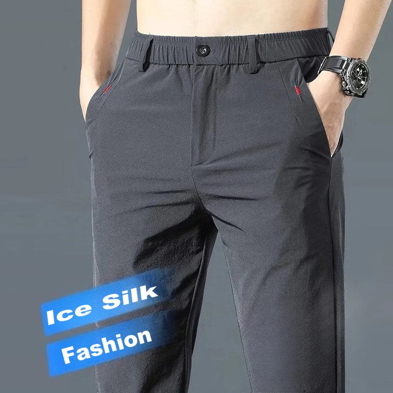 Men Summer Thin Casual Pants Trendy Fashion Classic Solid Color Versatile Straight Trousers Breathable Daily Outdoor Streetwear
