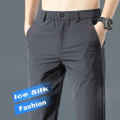 Men Summer Thin Casual Pants Trendy Fashion Classic Solid Color Versatile Straight Trousers Breathable Daily Outdoor Streetwear