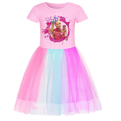 2025 Girls Princess Dress Kids Cute JOJO Siwa T Shirt Pleated Dresses Children Summer Vestidos Cartoon Birthday Party Clothes