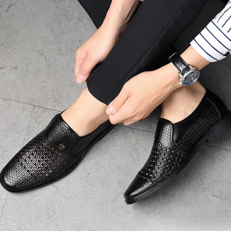 Summer Men's Loafers Breathable Mens Leather Shoes Soft Soles Male Casual Shoes Slip-on Oxford Shoes Business Zapatos De Hombre