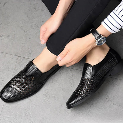 Summer Men's Loafers Breathable Mens Leather Shoes Soft Soles Male Casual Shoes Slip-on Oxford Shoes Business Zapatos De Hombre