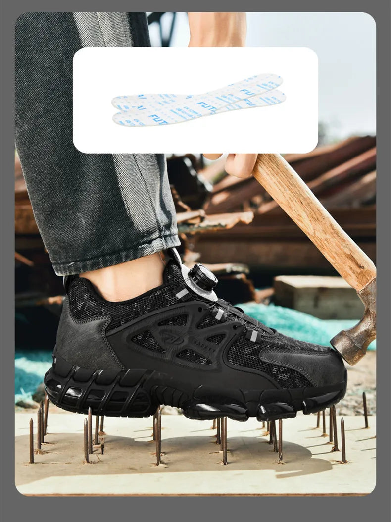 Anti-slip Safety Shoes Men Rotary Button Safety Shoes for Men Work Shoes Anti-smash Men's Sports Shoes Safety Pro