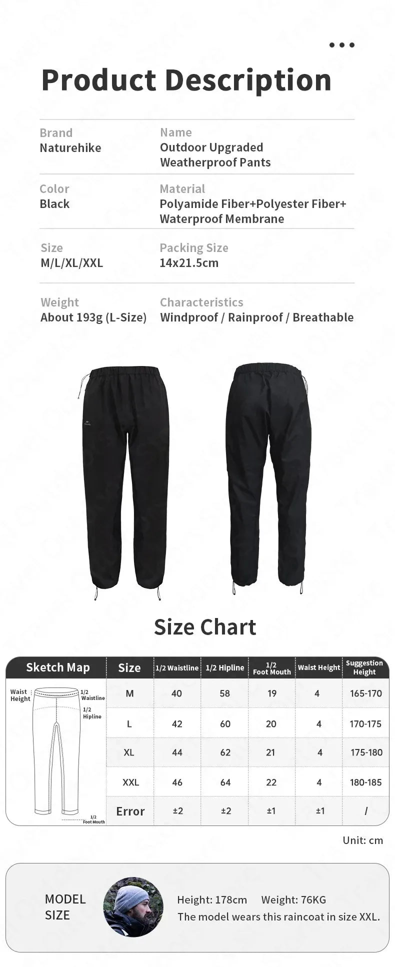 Naturehike Rainproof Pants Outdoor Hiking travel Waterproof Breathable Fishing Pants Ultralight Portable Windproof Camping Pants