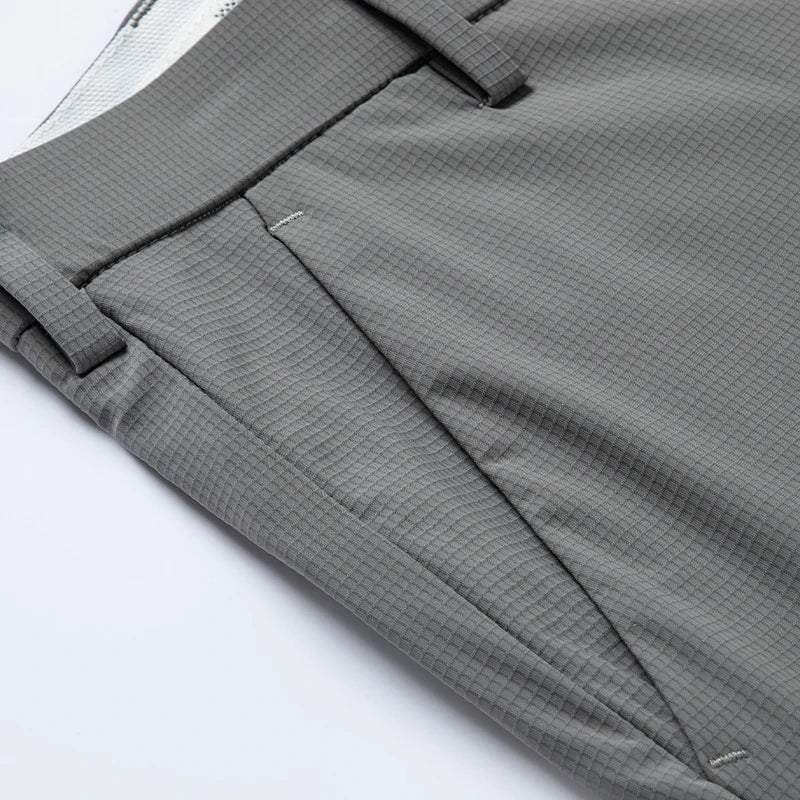 Men's Ice Silk Trousers High Stretch Micro-Grid Straight Leg Pants Business Casual Breathable YKK Zip Quick Dry Slacks 2026