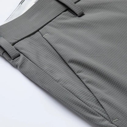 Men's Ice Silk Trousers High Stretch Micro-Grid Straight Leg Pants Business Casual Breathable YKK Zip Quick Dry Slacks 2026