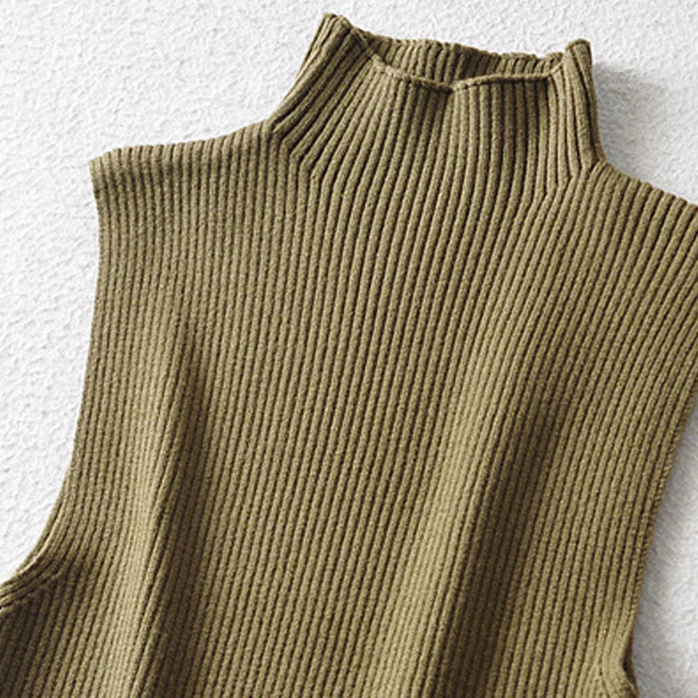 Women Fashion Fitted Basic Ribbed Knit Tank Tops Vintage High Neck Sleeveless Female Camis Chic Vest Top Mujer