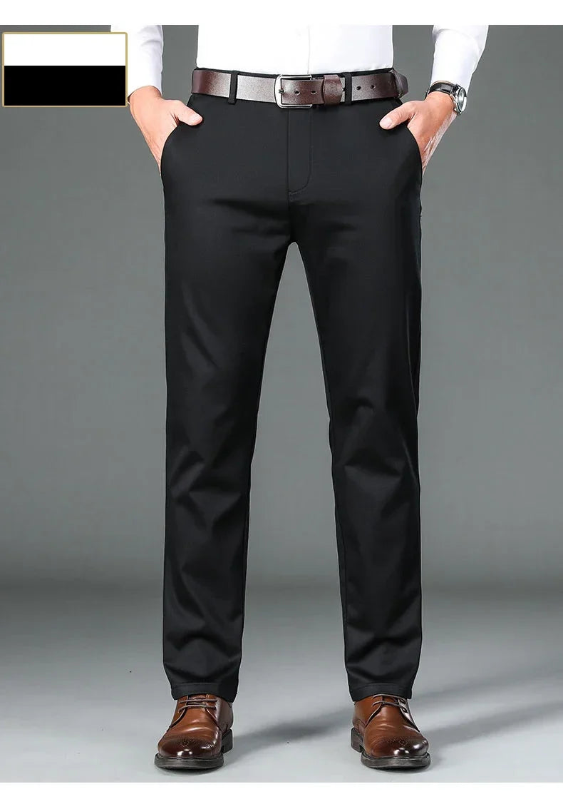 Fiber Men's Casual Pants Anti-wrinkle Comfortable Baggy Straight Business Formal Trousers Male Brand Clothing