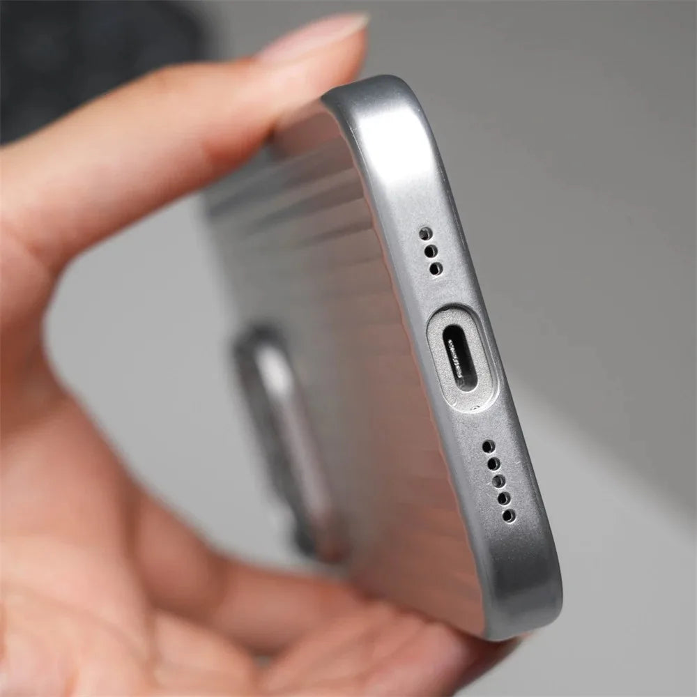 Stripes Metallic Paint Armor Case For iPhone 17 Air 16 15 14 13 Pro Max Shockproof Camera Protective Slim Matte PC Funda