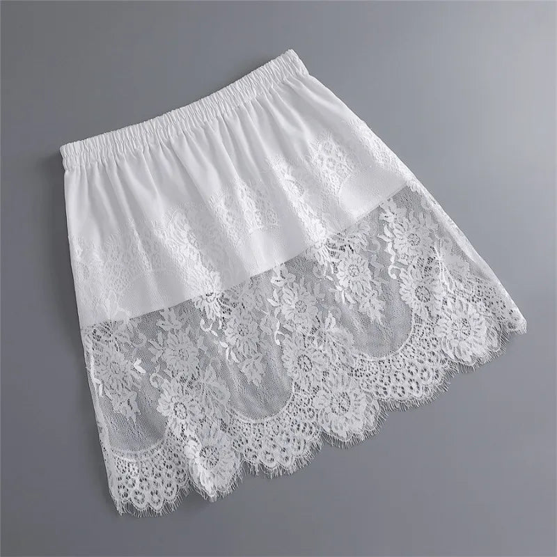 Women Lace Floral False Hem Layering Fake Top Lower Skirt Half Shirt Blouse Skirt Extenders Skirt Fake Hem