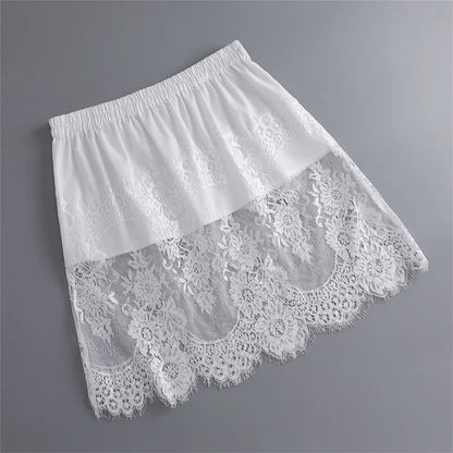 Women Lace Floral False Hem Layering Fake Top Lower Skirt Half Shirt Blouse Skirt Extenders Skirt Fake Hem