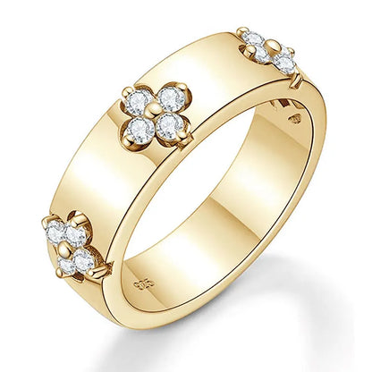 Certified Moissanite Four-leaf Clover Wide Rings for Women Men 925 Sterling Silver Flower Bands Wedding Fine Jewelry Gifts