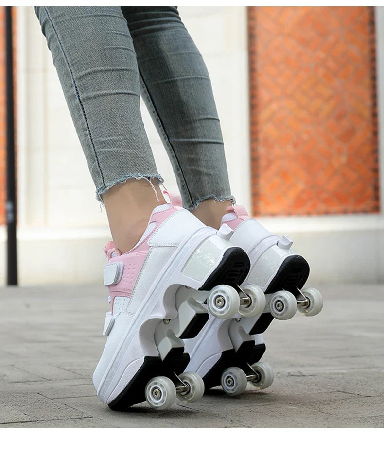 Children Wheels Shoes Roller Sneakers With 4 Wheels Skates Adult Runaway Parkour Deformation Shoes For Women Men Youth Kids Gift